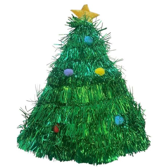 LAST ONE!!! Christmas Tree Novelty Party Hat Green Tinsel Star Topper Adult - Picture 6 of 8
